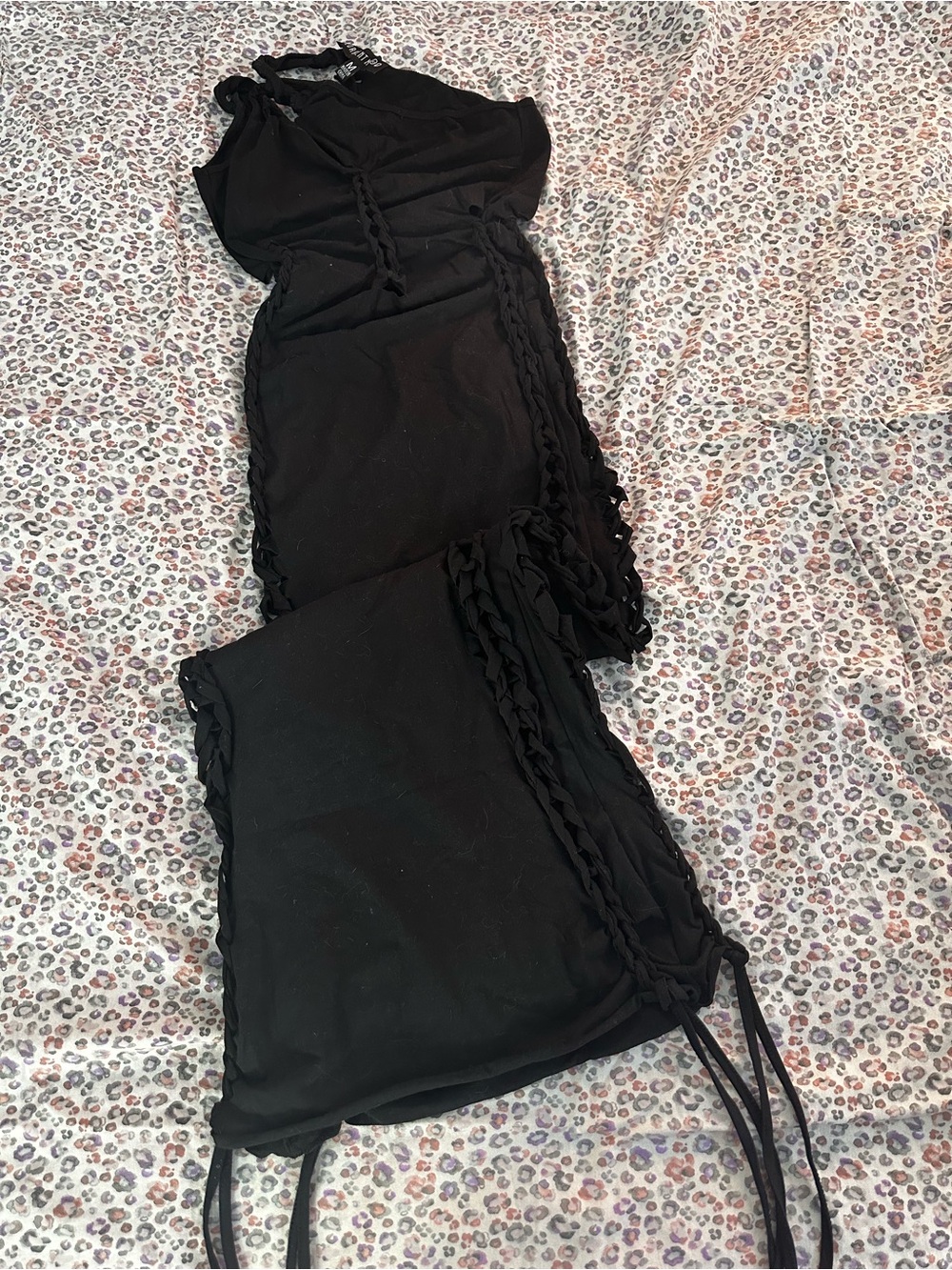 Current Mood Black Asymmetrical Dress with Braided Trim